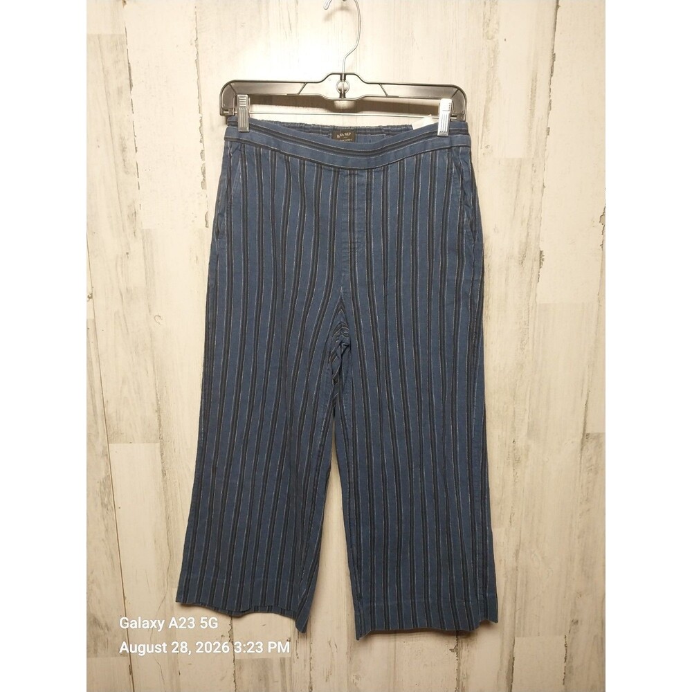 Banana Republic Rowan Wide Leg Pants Petite 2 Blue Stripe Linen Blend Pull On